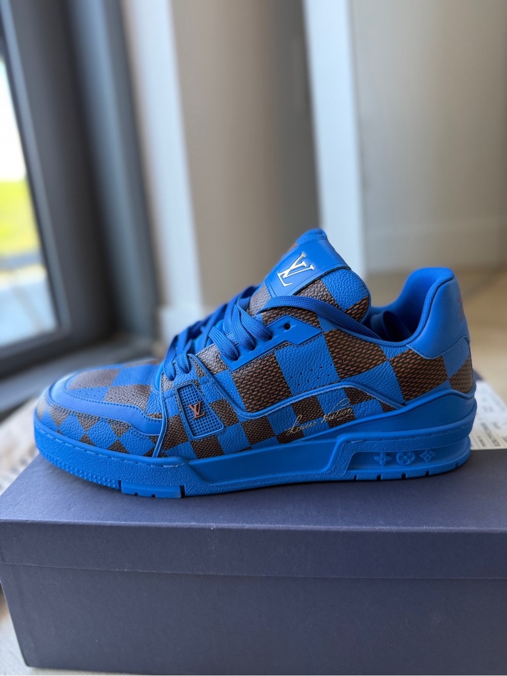 Louis Vuitton Kids Electric Blue Checkerboard Sneaker